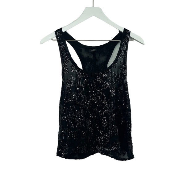 Nollie Black Grunge Sequin Sheer Crop Tank Top Size Medium - Picture 1 of 6